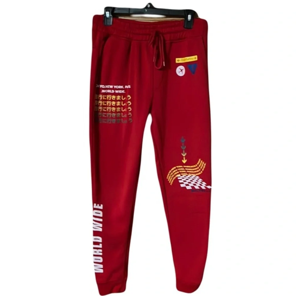 Brooklyn cloth men’s red joggers with graphic size M - Picture 1 of 7